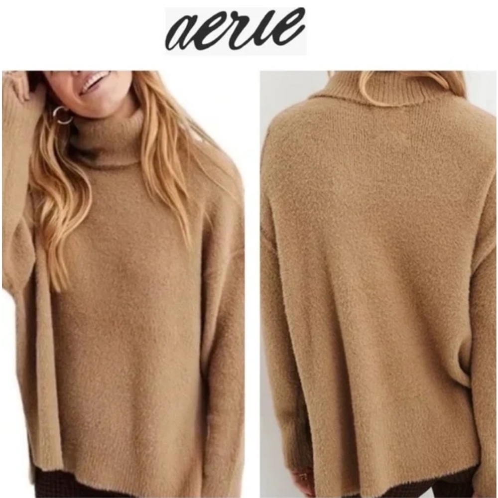 Aerie Warm Turtle Neck Tan Knit Sweater